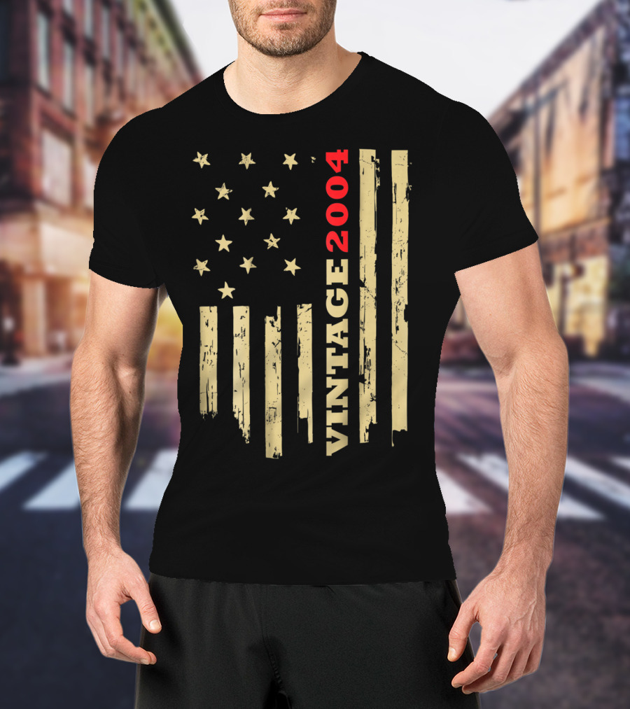Vintage 2004 American Flag Birthday Gift T-Shirt