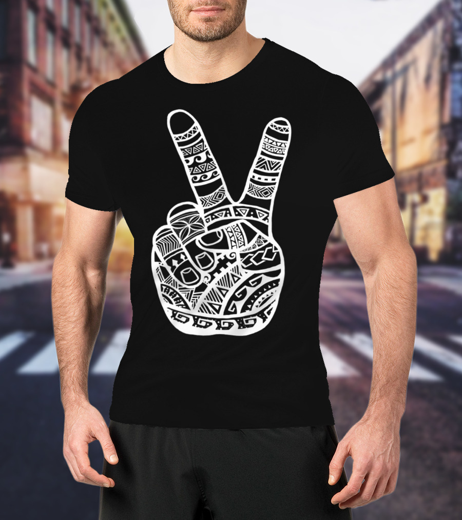 Boho Tiki Tattoo Polynesian Peace Sign Hand T-Shirt