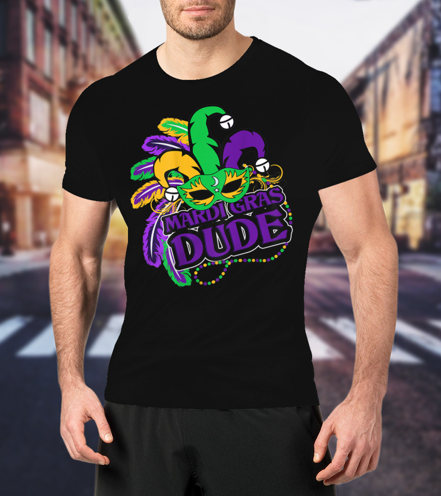 Mardi Gras Dude Kids Feather Mask Jester Hat Purple T-Shirt