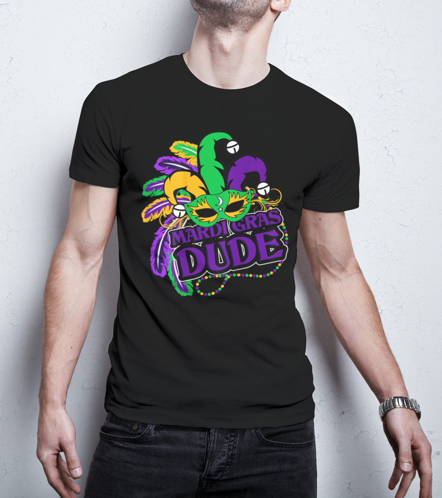 Mardi Gras Dude Kids Feather Mask Jester Hat Purple T-Shirt