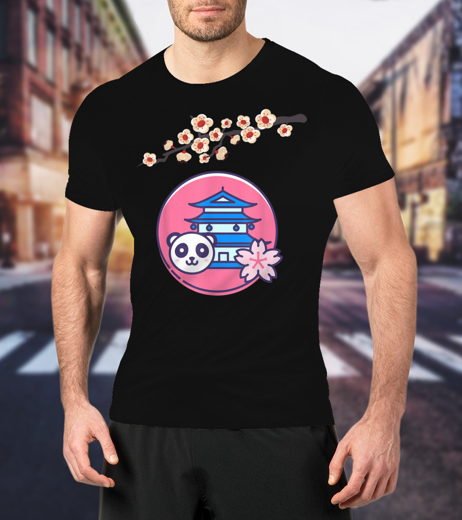 Cherry Blossom Festival Sakura Flower Japanese Panda Pagoda T-Shirt