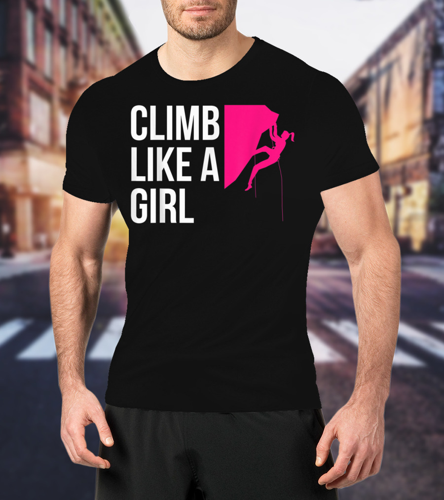 Climb Like A Girl Women's Rock Climbing Iconic Pink T-Shirt