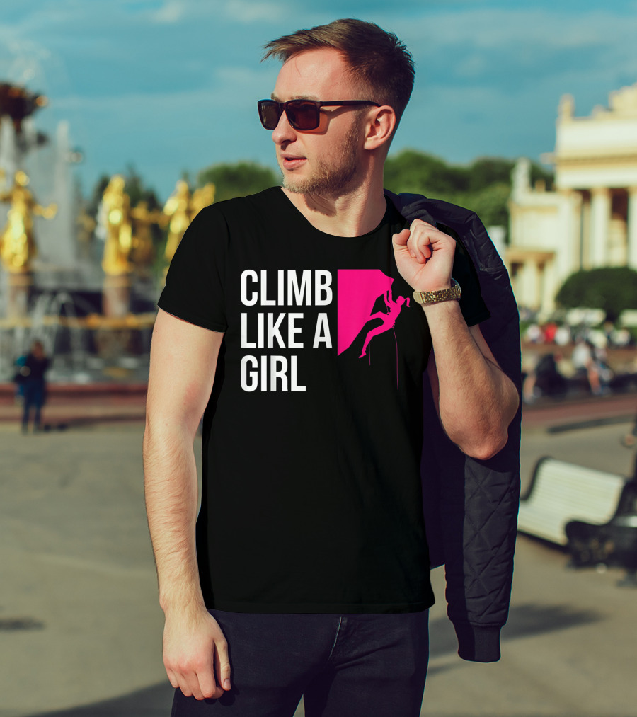 Climb Like A Girl Women's Rock Climbing Iconic Pink T-Shirt
