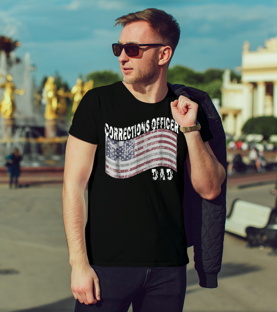 Corrections Officer Dad Distressed American Flag T-Shirt