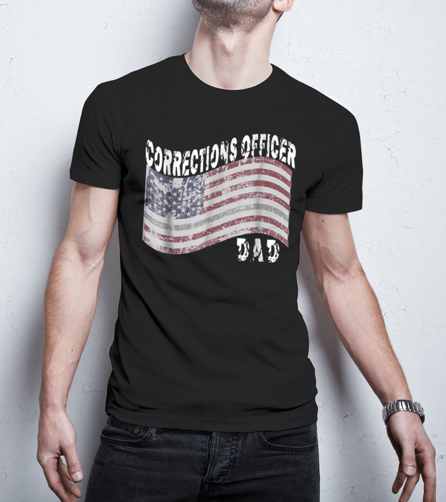 Corrections Officer Dad Distressed American Flag T-Shirt