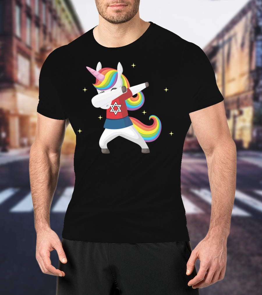 Unicorn Dabbing Star Of David Jewnicorn Rainbow Mane T-Shirt