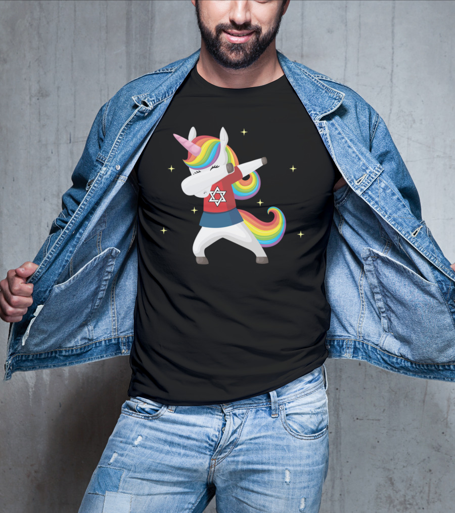 Unicorn Dabbing Star Of David Jewnicorn Rainbow Mane T-Shirt