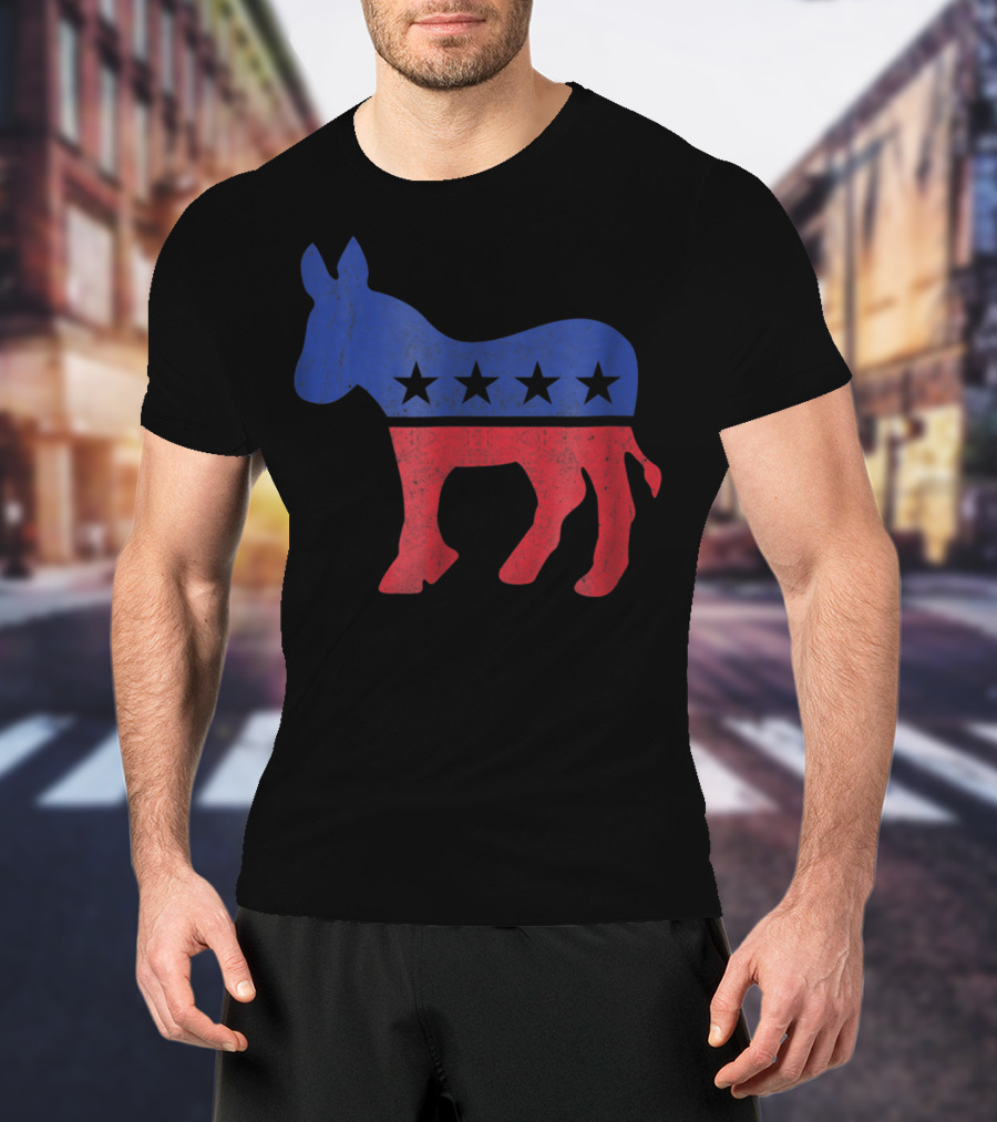Democrat Donkey Vintage Look Democratic Supporter Iconic Red Blue Star T-Shirt