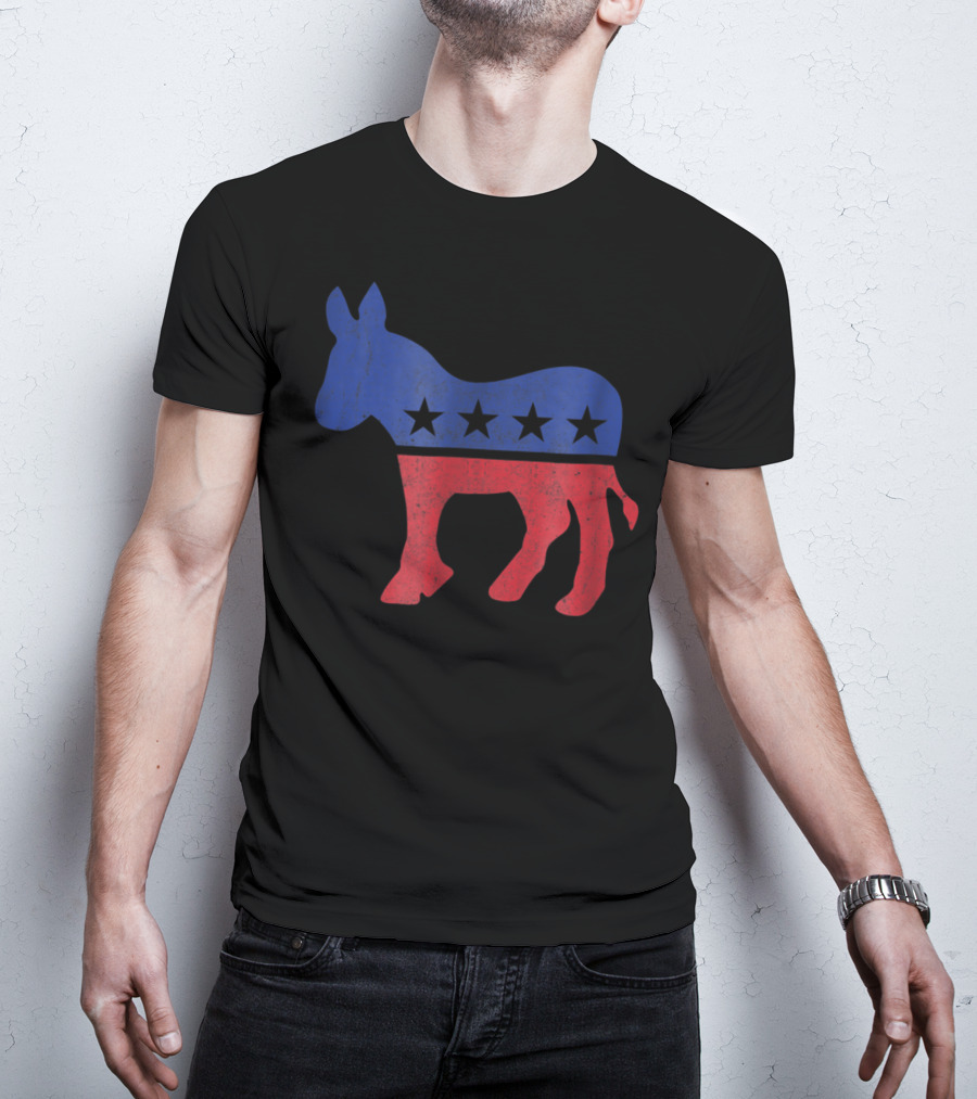 Democrat Donkey Vintage Look Democratic Supporter Iconic Red Blue Star T-Shirt