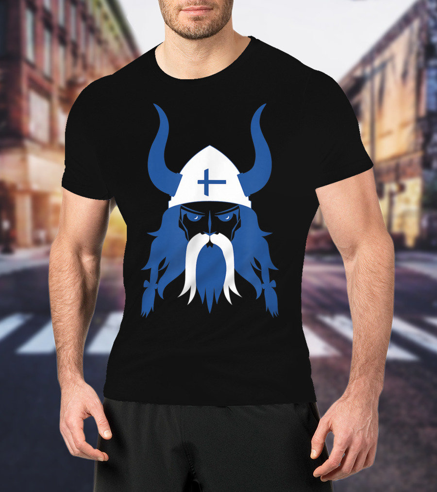 Finland Viking Nordic Scandinavian Warrior Blue Cross Helmet T-Shirt