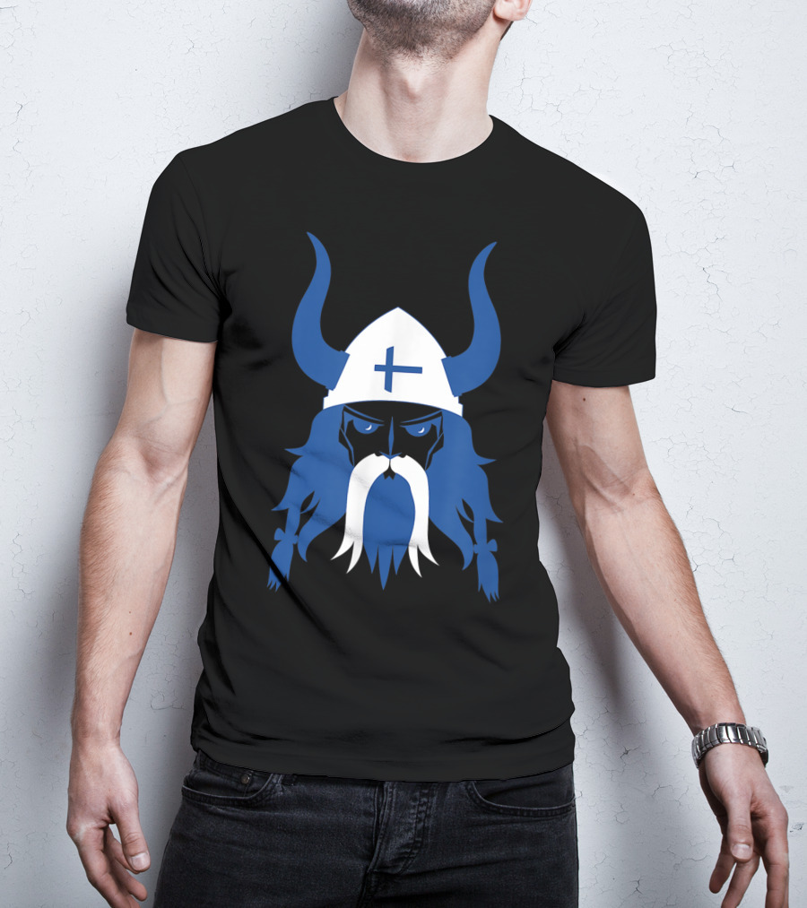 Finland Viking Nordic Scandinavian Warrior Blue Cross Helmet T-Shirt