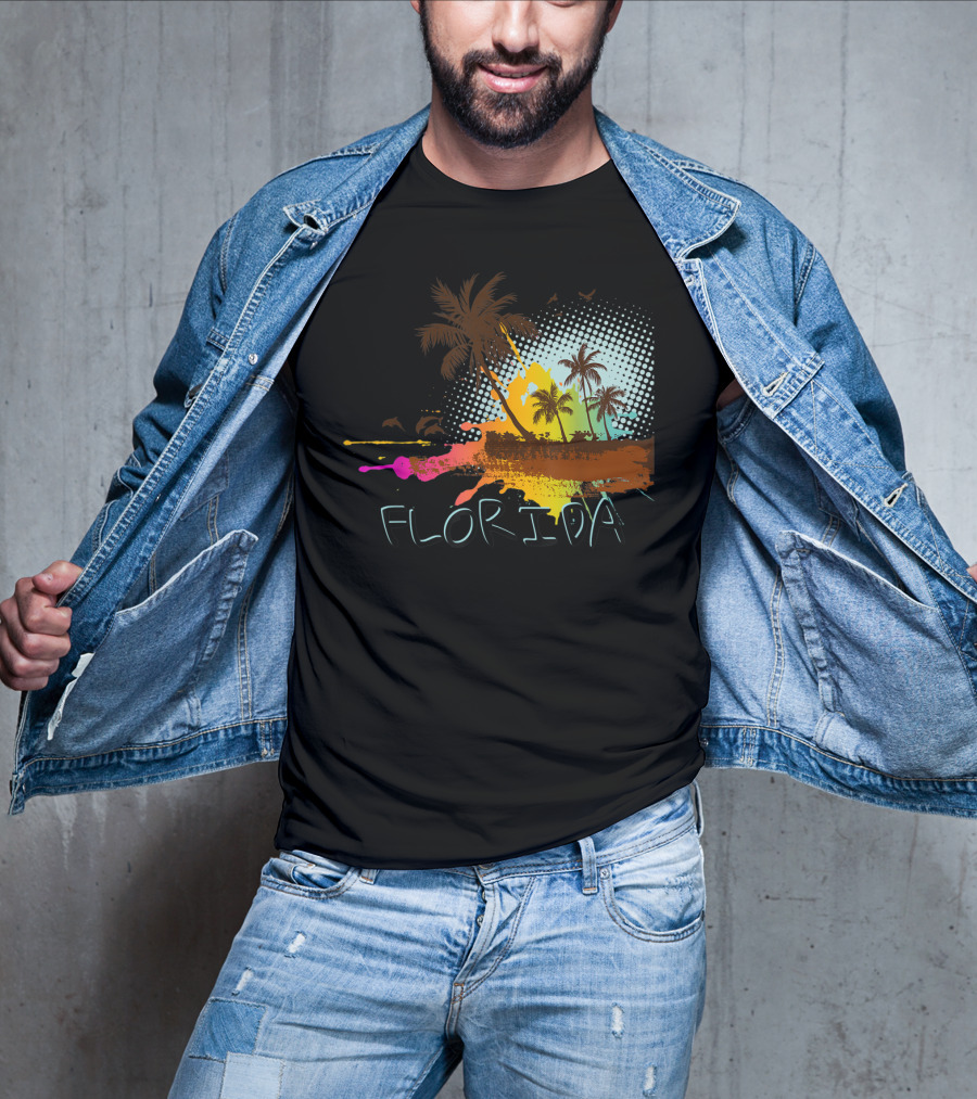 Florida Beach Vacation With Colorful Palm Tree Splash Art Ocean Lovers T-Shirt