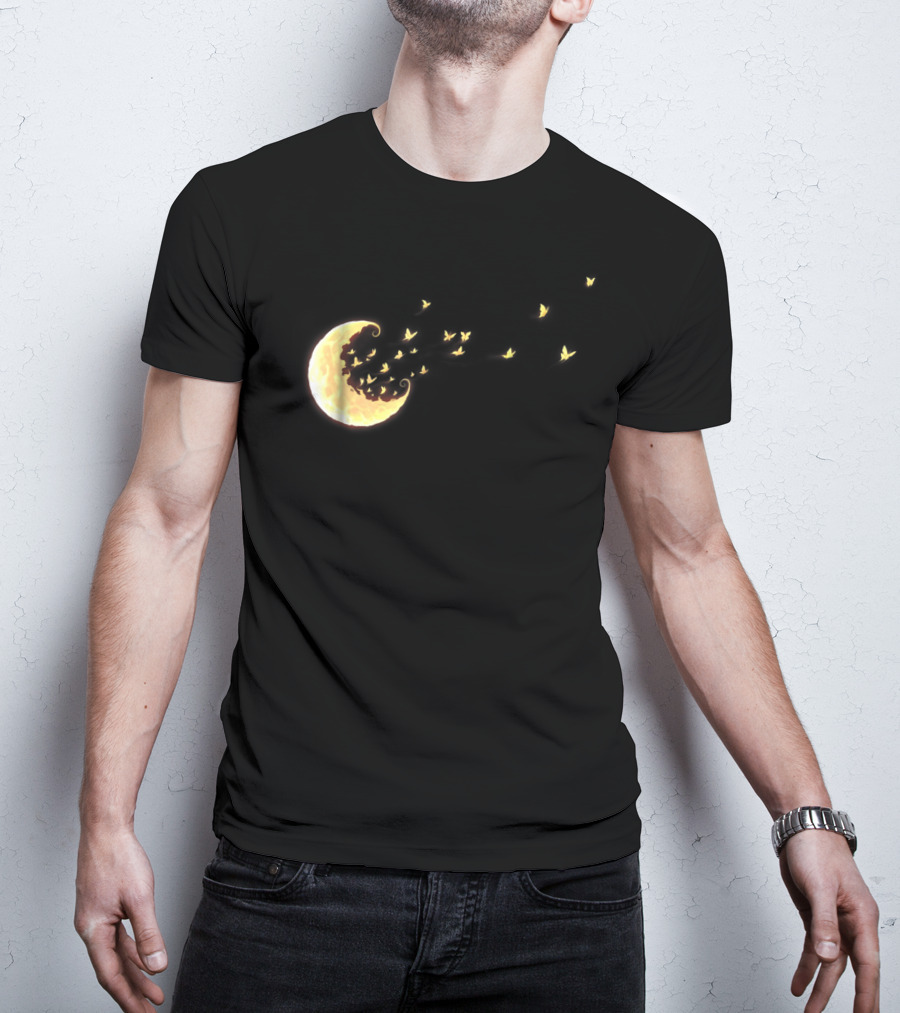 Flying Butterflies From Rainbow Crescent Moon T-Shirt