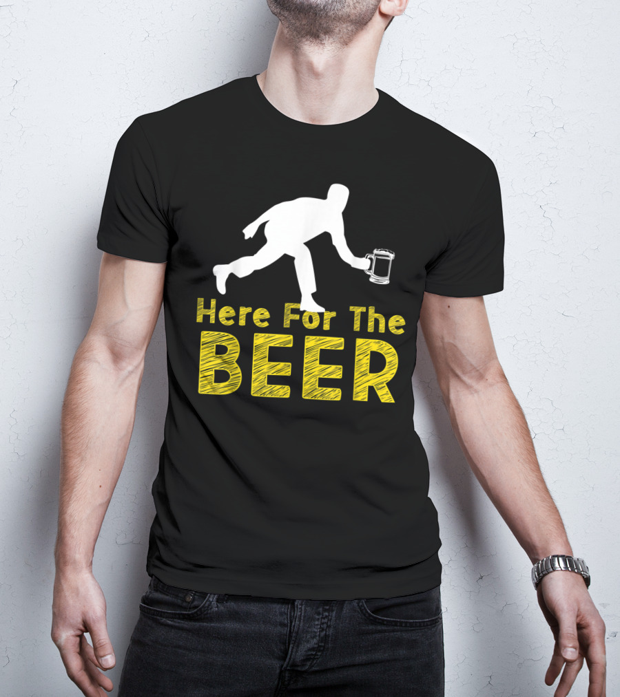 Funny Bowling Hobby Here For The Beer Drinking T-Shirt