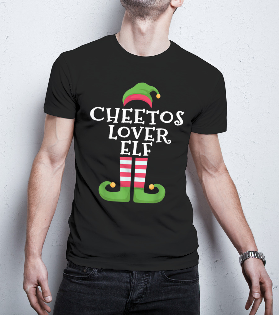 Funny Cheetos Lover Elf With Striped Elf Hat And Shoes T-Shirt