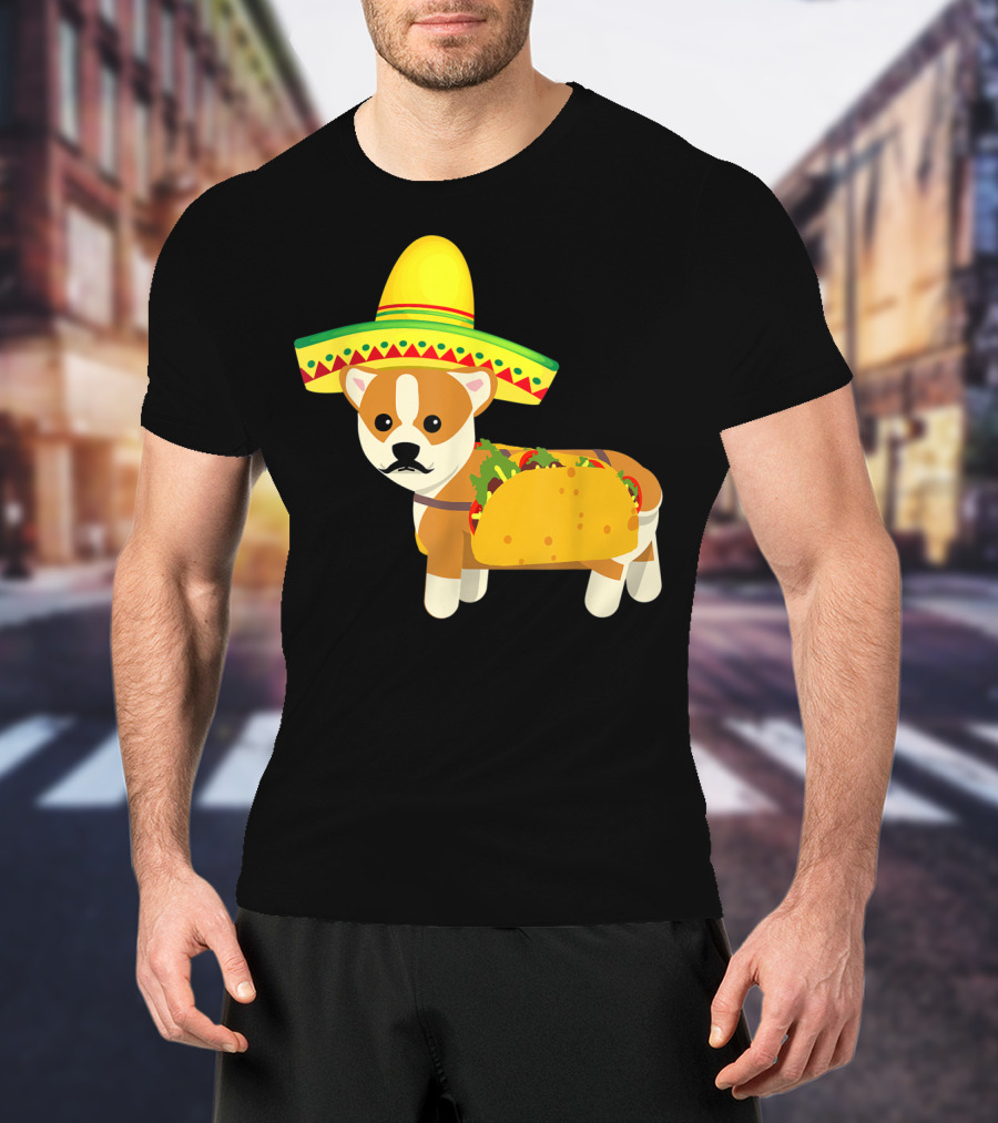 Cinco De Mayo Fiesta Corgi With Sombrero And Taco T-Shirt