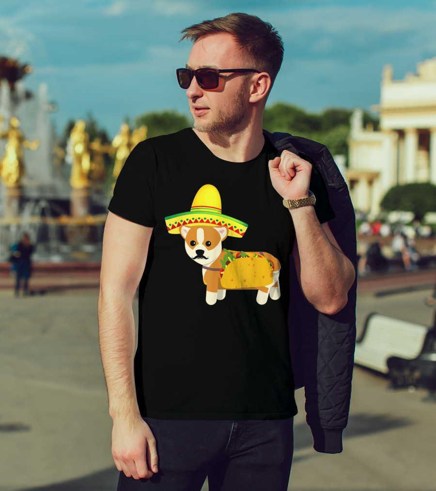 Cinco De Mayo Fiesta Corgi With Sombrero And Taco T-Shirt