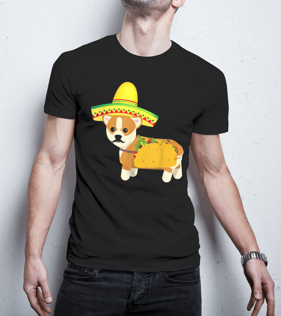Cinco De Mayo Fiesta Corgi With Sombrero And Taco T-Shirt