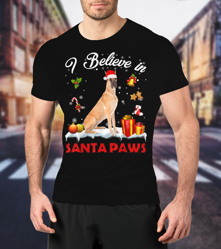 I Believe In Santa Paws Great Dane Christmas Decor T-Shirt