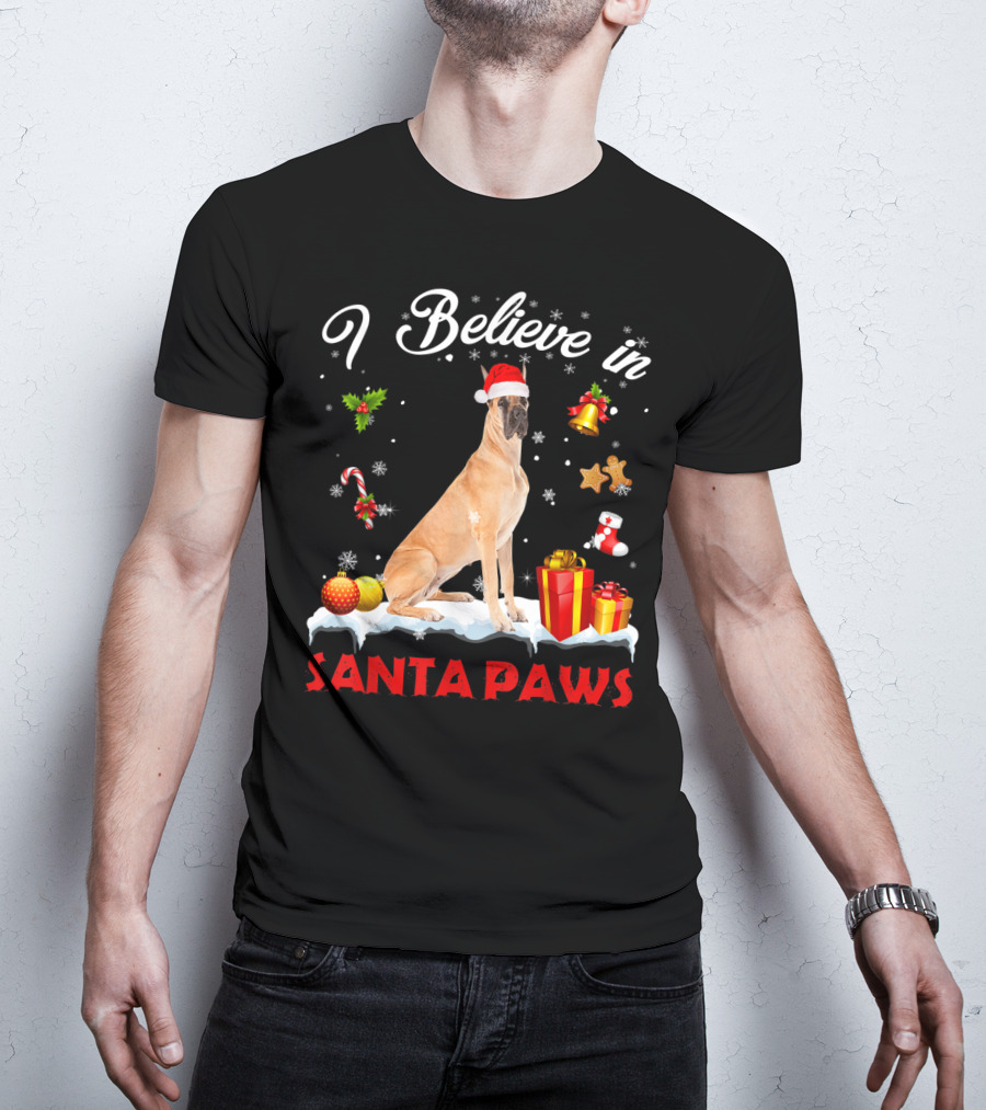 I Believe In Santa Paws Great Dane Christmas Decor T-Shirt