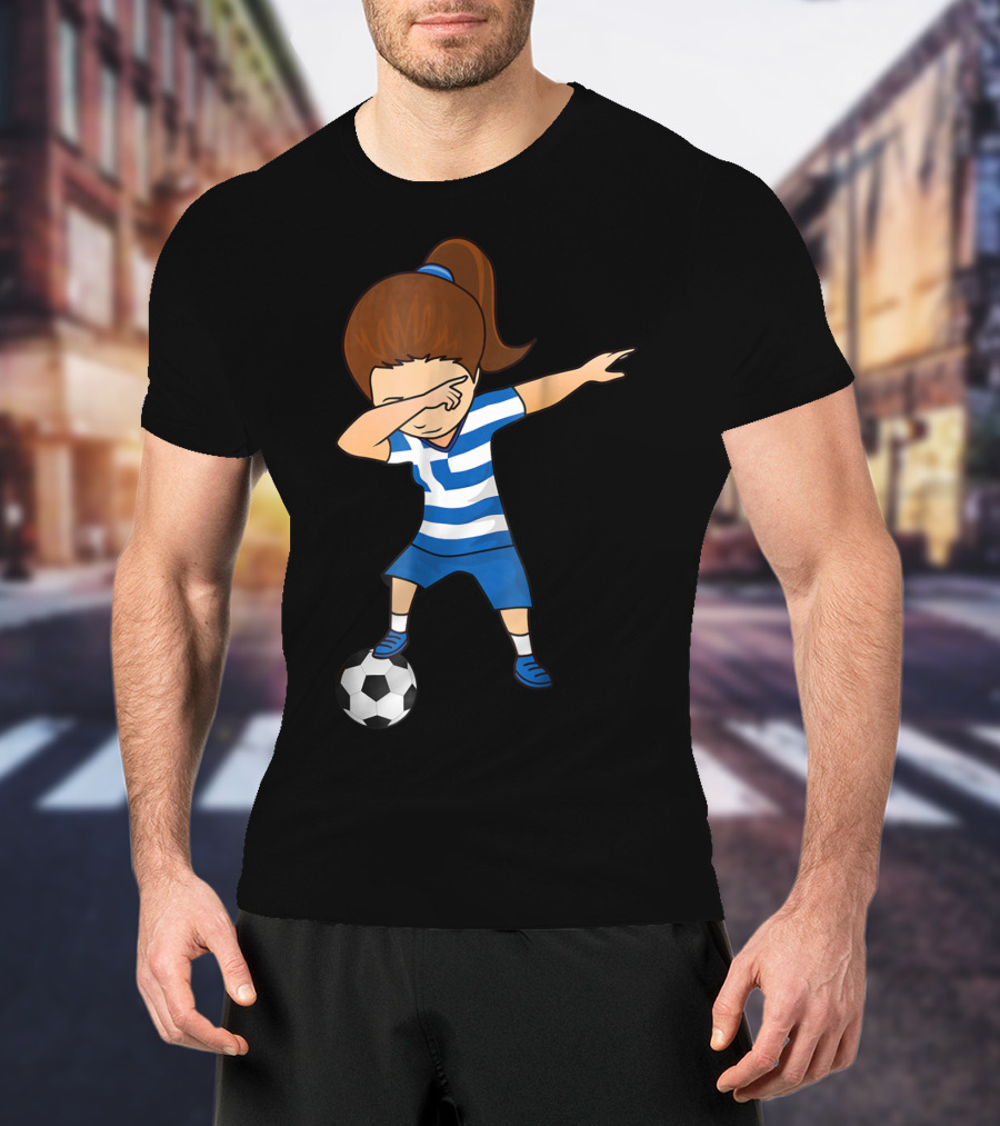 Greece Girl Dabbing On Soccer Ball Greek Football Player T-Shirt