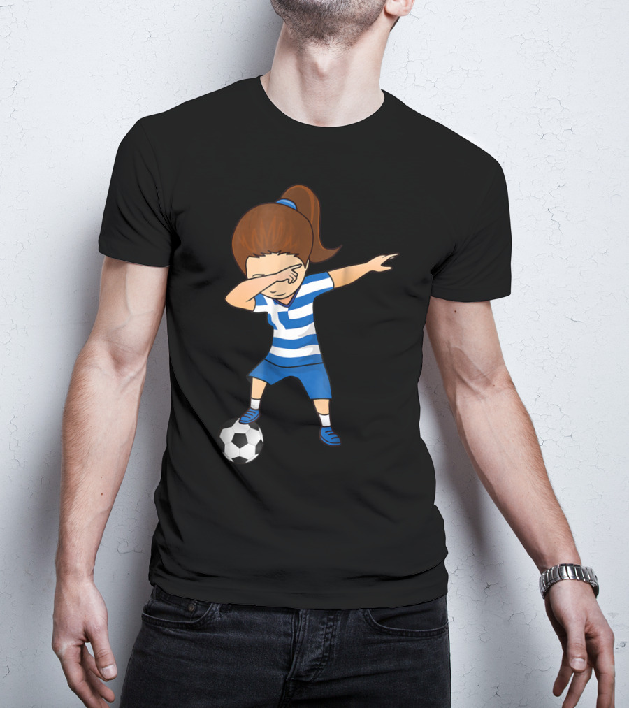 Greece Girl Dabbing On Soccer Ball Greek Football Player T-Shirt