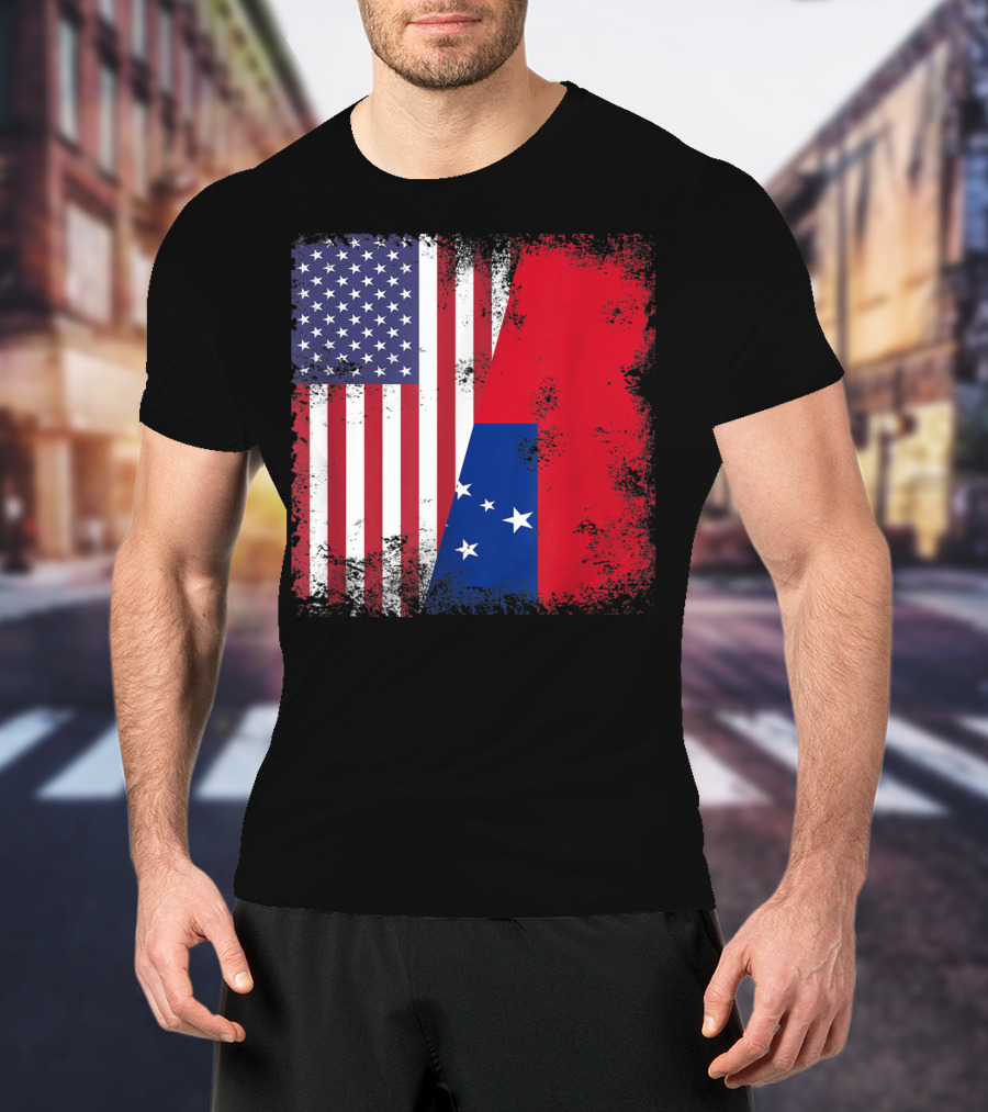 Half Samoan Flag Vintage Samoa USA Distressed American And Samoan Flags T-Shirt
