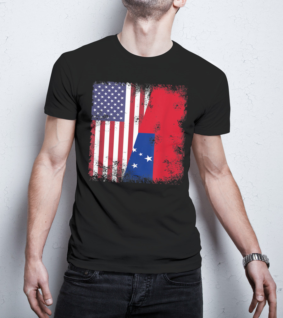Half Samoan Flag Vintage Samoa USA Distressed American And Samoan Flags T-Shirt