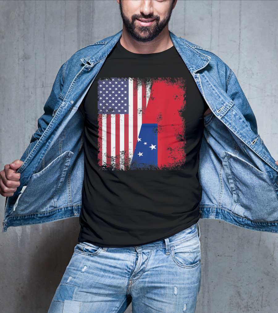 Half Samoan Flag Vintage Samoa USA Distressed American And Samoan Flags T-Shirt