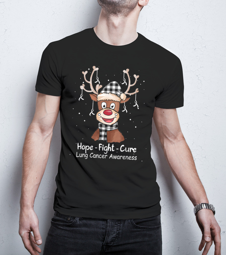 Hope Fight Cure Lung Cancer Awareness Santa Reindeer T-Shirt