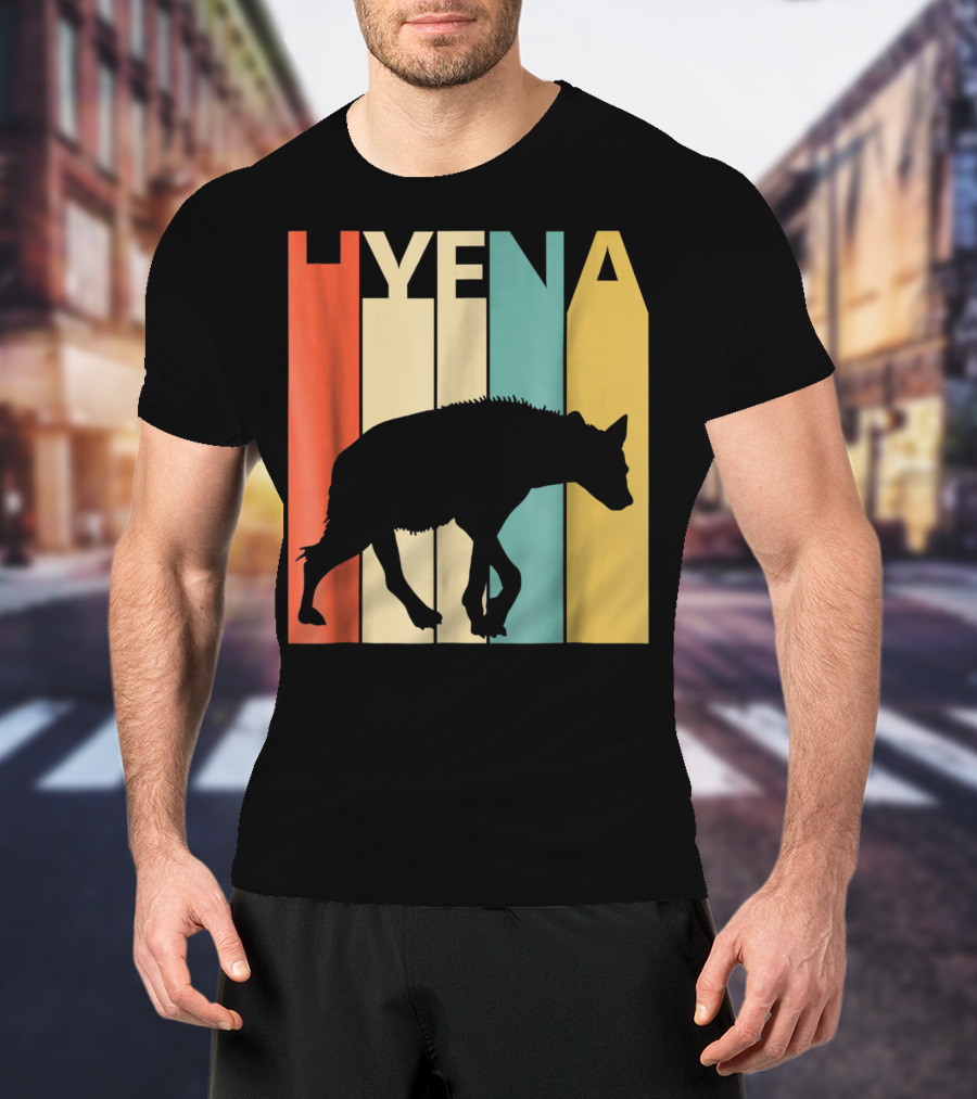 Hyena Retro Silhouette Vintage Stripes T-Shirt