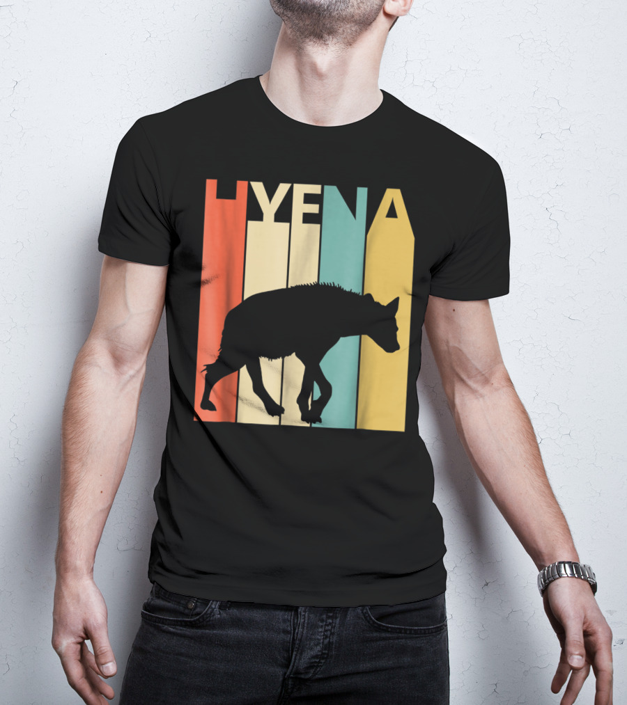Hyena Retro Silhouette Vintage Stripes T-Shirt