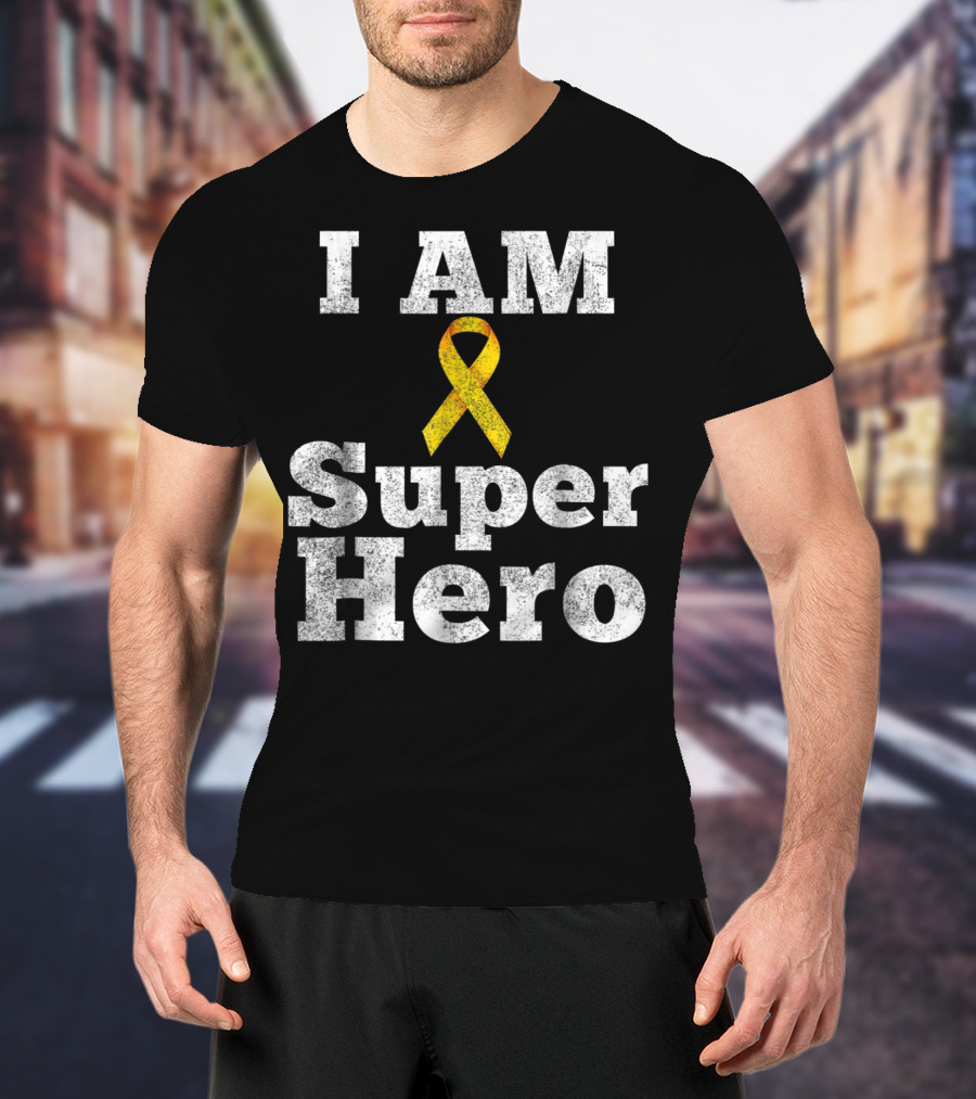 I Am Super Hero Yellow Ribbon Cancer Awareness T-Shirt