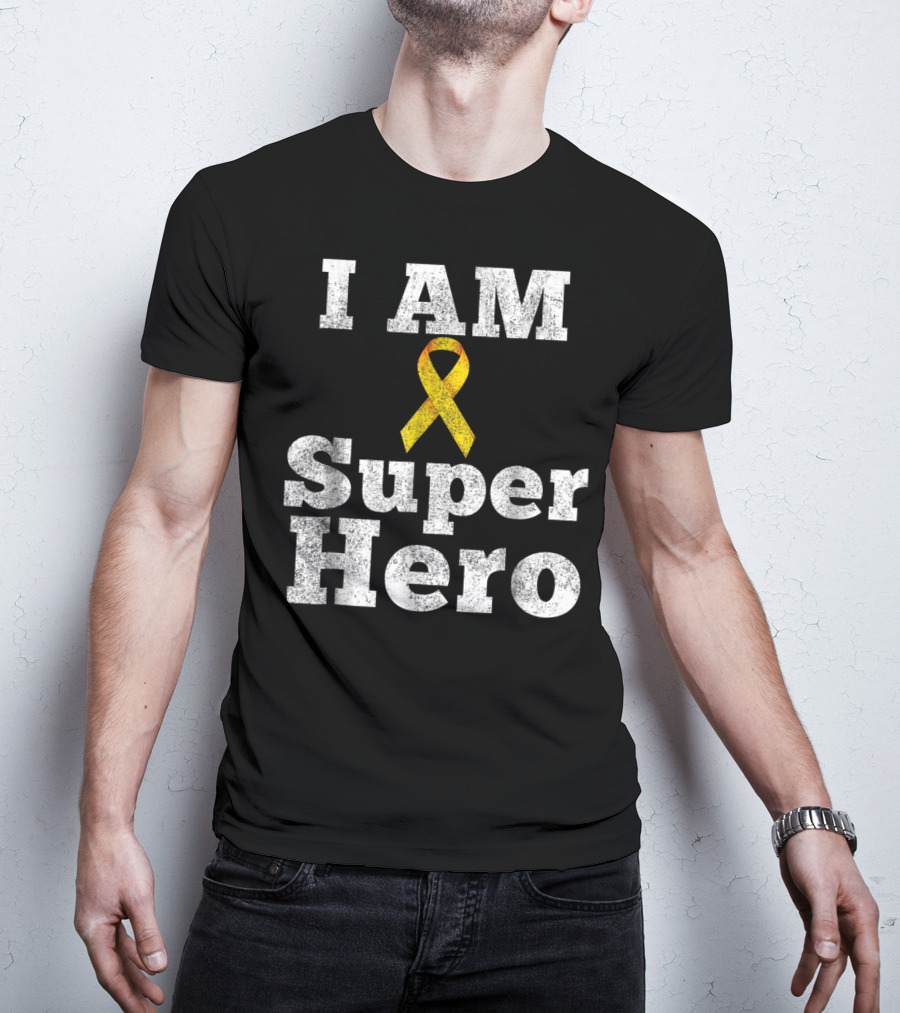 I Am Super Hero Yellow Ribbon Cancer Awareness T-Shirt