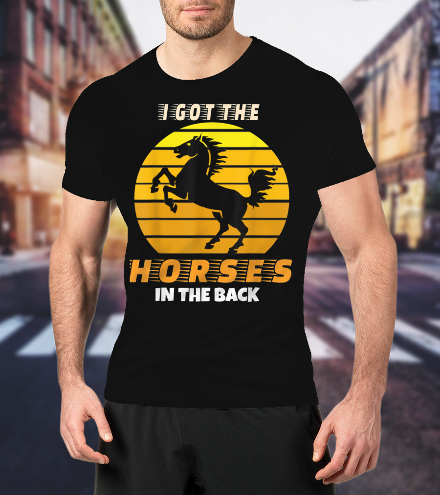 I Got The Horses In The Back Rearing Stallion Sunset T-Shirt