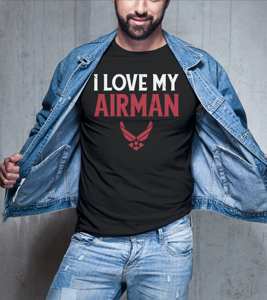 I Love My Airman Military Spouse Wife Girl Air Force Emblem T-Shirt