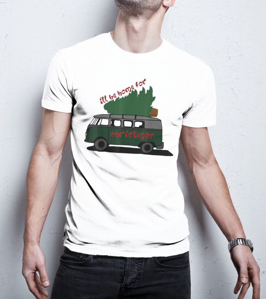 I'll Be Home For Christmas Van With Green Tree T-Shirt