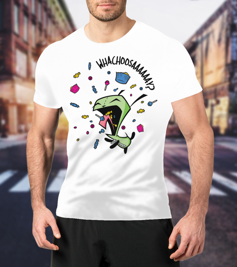 Whachoosaay Invader Zim Gir With Candy And Cupcakes T-Shirt