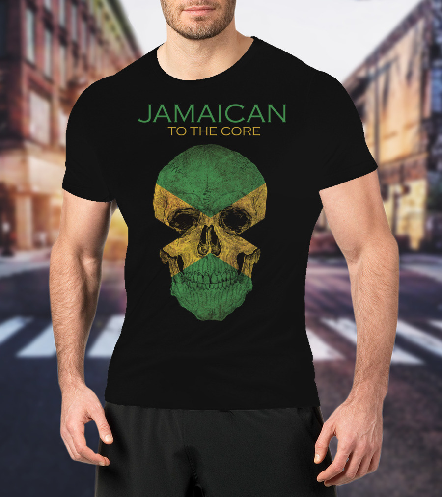 Jamaican To The Core Skull Jamaica Flag T-Shirt