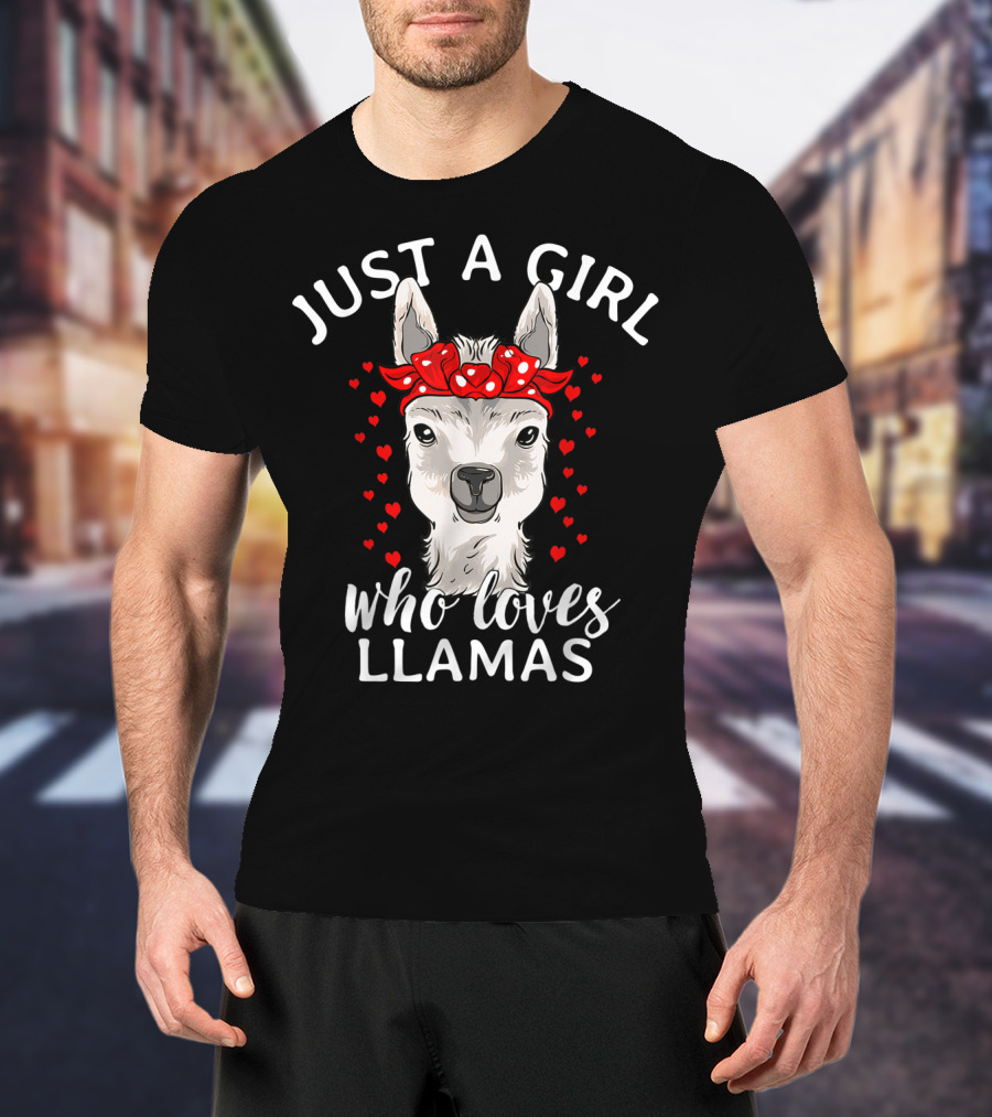 Just A Girl Who Loves Llamas With Hearts And Red Bow T-Shirt