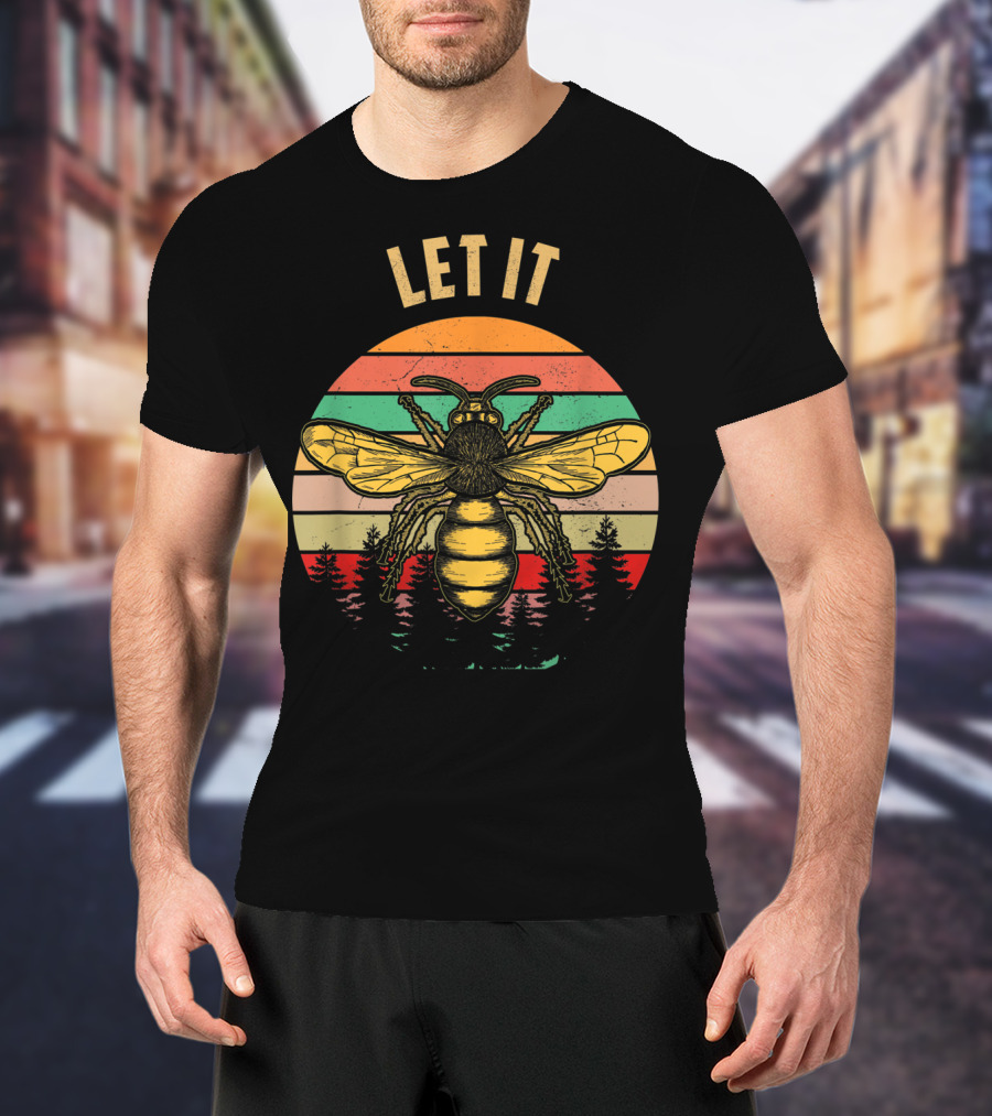 Let It Bee Vintage Beekeeper Retro Forest Stripes T-Shirt