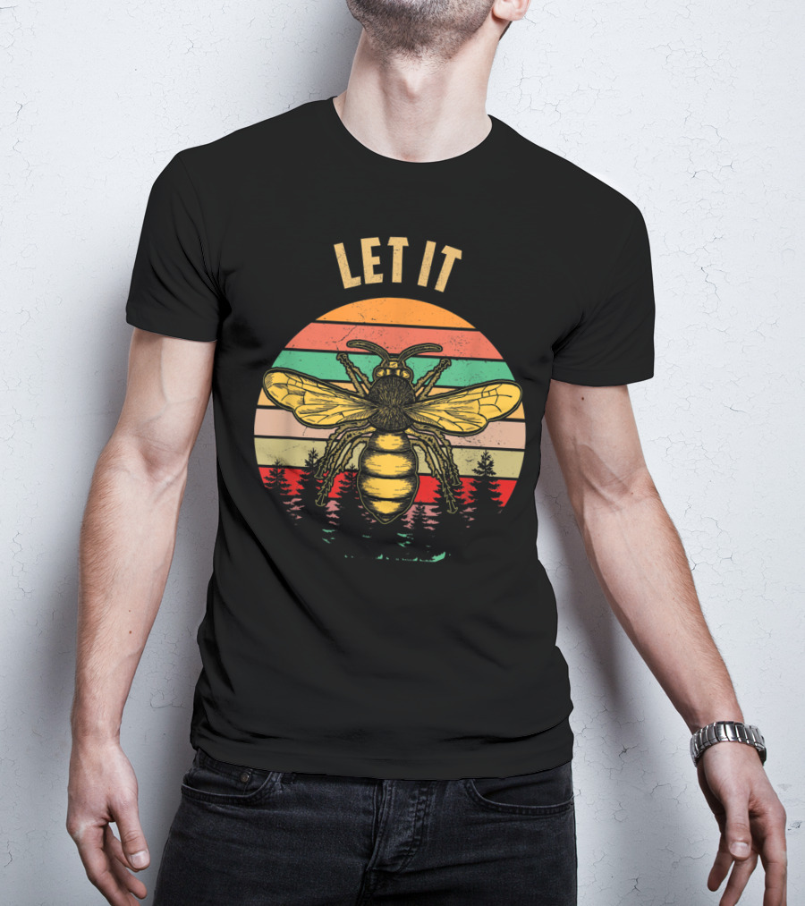 Let It Bee Vintage Beekeeper Retro Forest Stripes T-Shirt