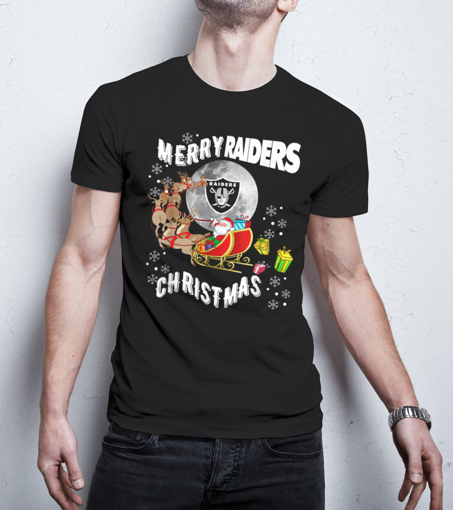 Merry Raiders Christmas Santa Sleigh Snowflakes Reindeer Presents T-Shirt