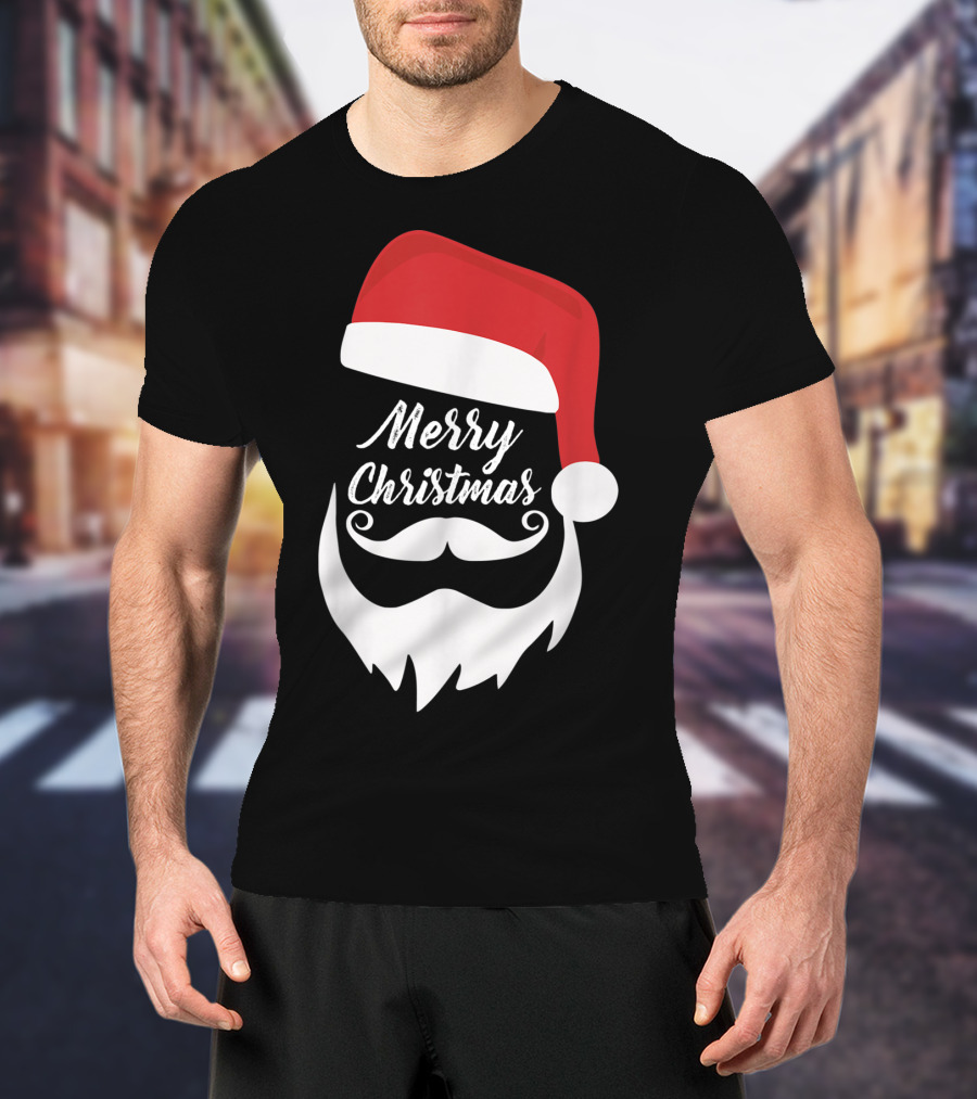 Merry Christmas Bearded Santa With Red Hat T-Shirt