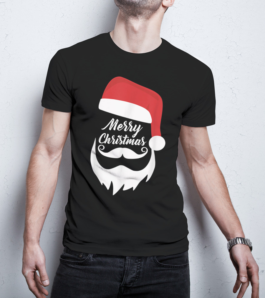 Merry Christmas Bearded Santa With Red Hat T-Shirt
