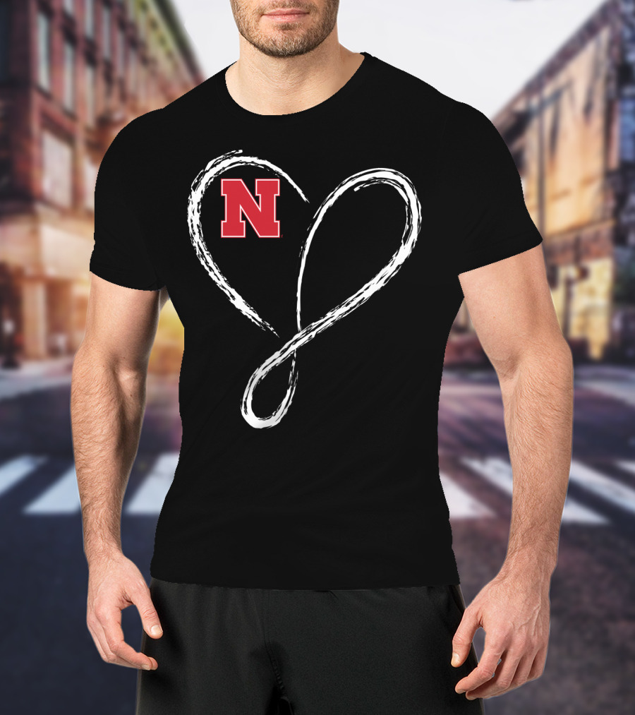 Nebraska Cornhuskers N Logo Love Heart Infinity T-Shirt