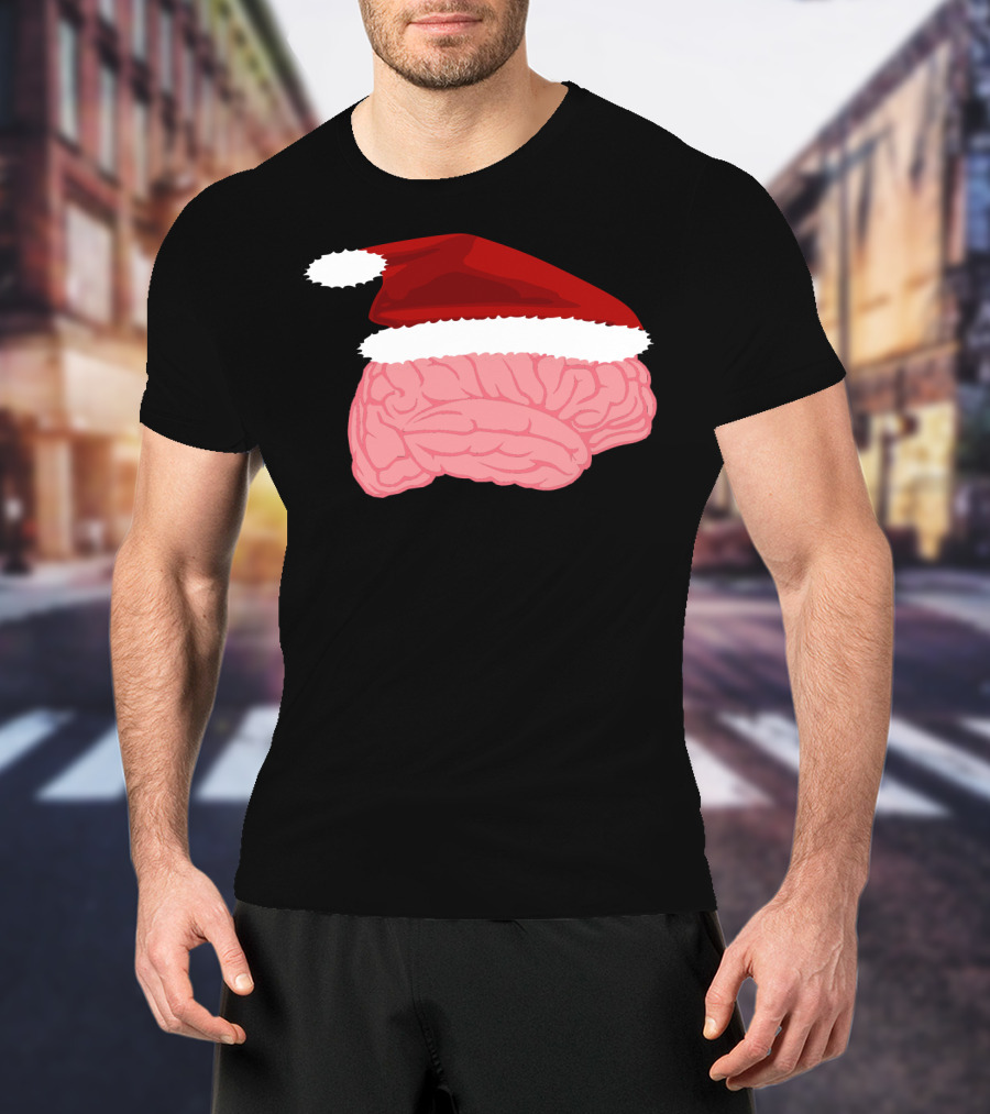 Neurologist Christmas Brain Surgeon Holiday Santa Hat Brain T-Shirt