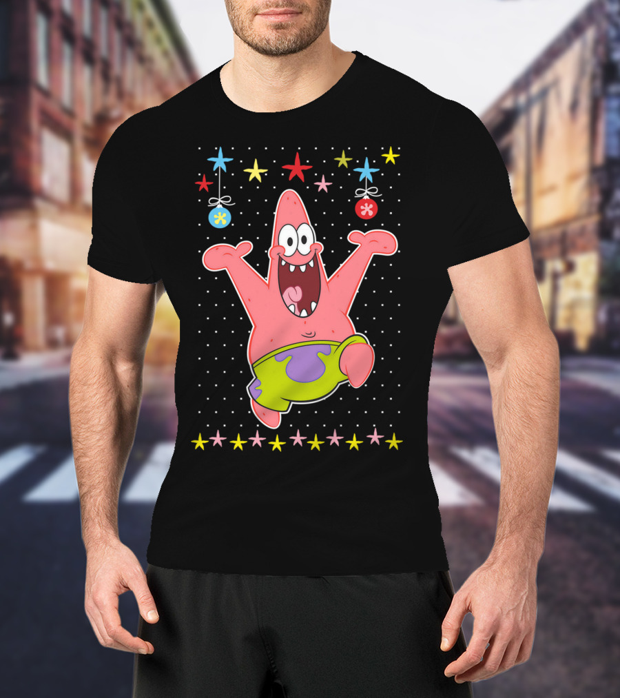 Patrick Star Festive Jumping Celebration Stars Nickelodeon Spongebob Squarepants T-Shirt