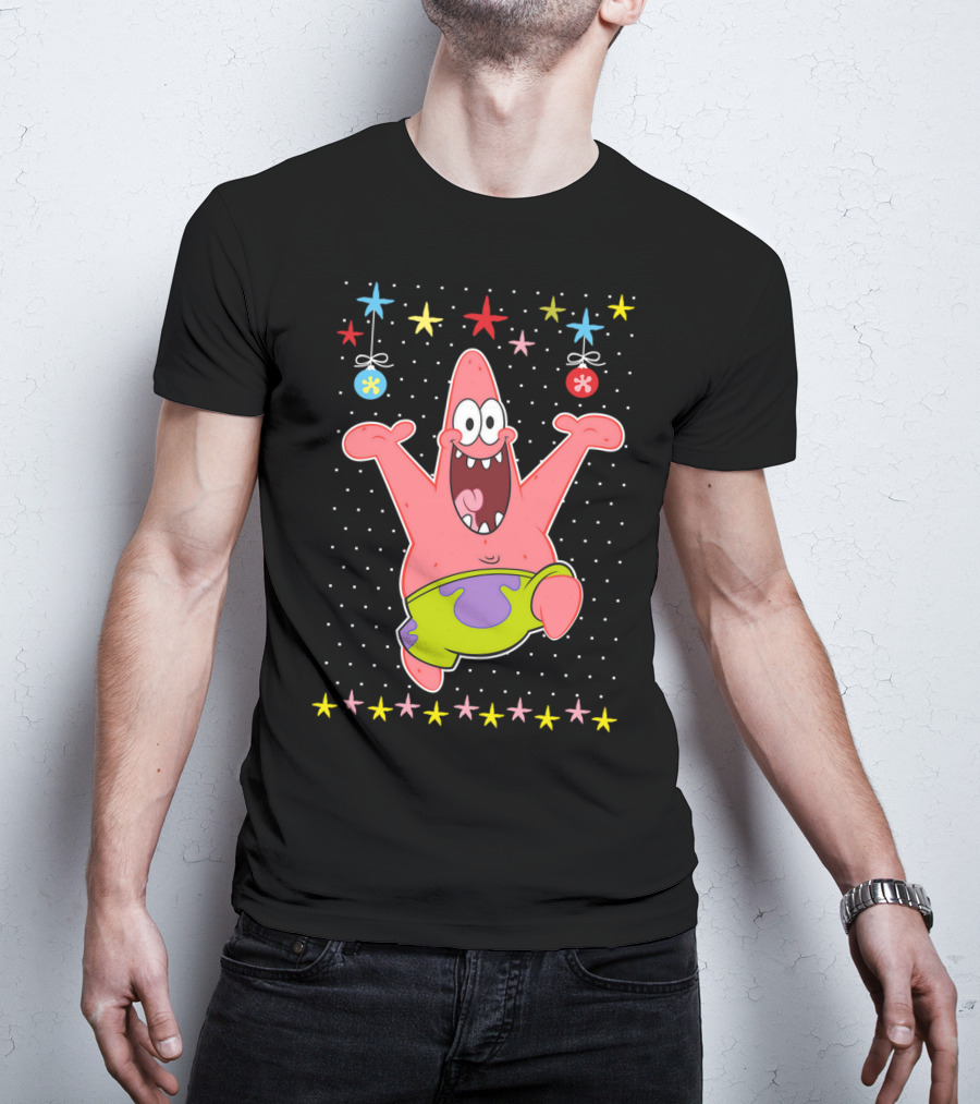 Patrick Star Festive Jumping Celebration Stars Nickelodeon Spongebob Squarepants T-Shirt