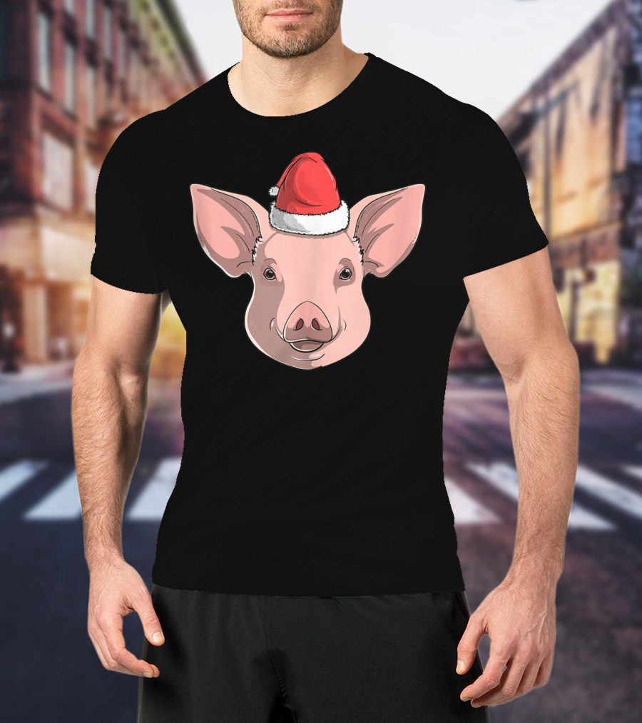 Pig Wearing Santa Claus Hat Christmas Holiday T-Shirt